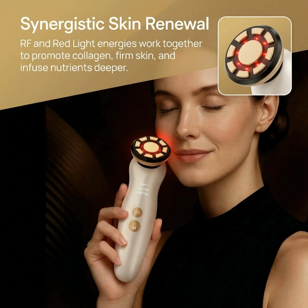 Galvanic Skin Sensor - RF-Gesichtsmassagegerät, LED-Lichttherapie, Sonic-Ionen-Vibration, Hautstraffung, Gesichtsstraffung, Anti-Falten-Schönheitsgerät,