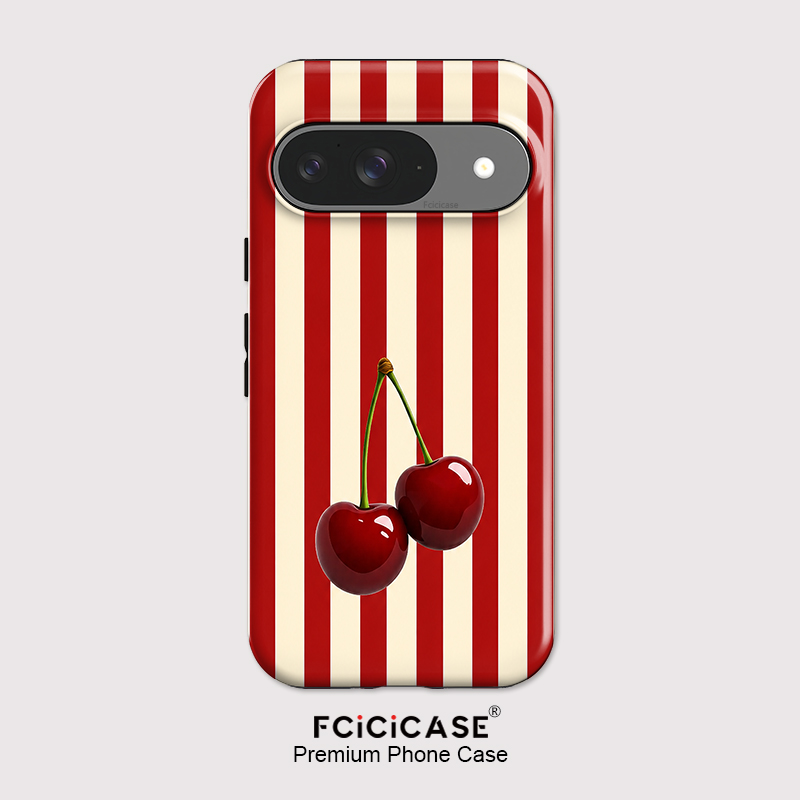 Google Pixel 9 Pro - Fcicicase Handyhülle mit Kirschstreifenmuster für Google