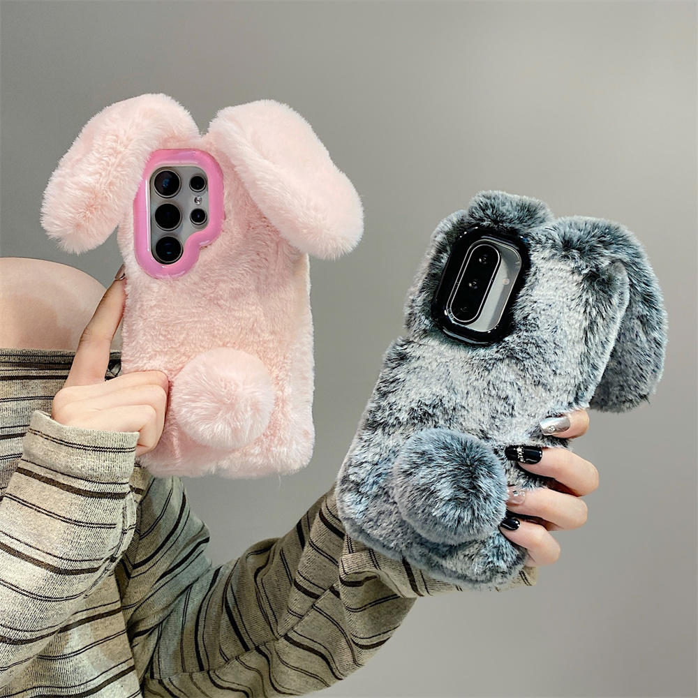 Samsung Galaxy S24 - Niedliche Hasenohren-Handyhülle mit flauschigem Ständer für